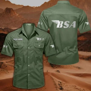 BSA Motorcycles Short Sleeved Shirt, All Over Print Button Shirt CAR444052625847 - Army Green