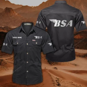 BSA Motorcycles Short Sleeved Shirt, All Over Print Button Shirt CAR444052625847 - Black