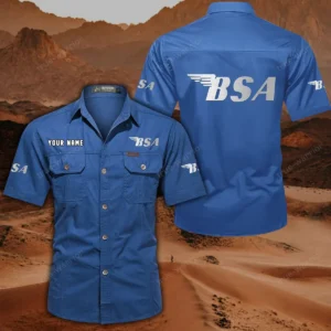BSA Motorcycles Short Sleeved Shirt, All Over Print Button Shirt CAR444052625847 - Cowboy Blue