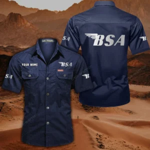 BSA Motorcycles Short Sleeved Shirt, All Over Print Button Shirt CAR444052625847 - Dark Blue