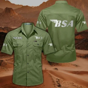 BSA Motorcycles Short Sleeved Shirt, All Over Print Button Shirt CAR444052625847 - Fruit Green