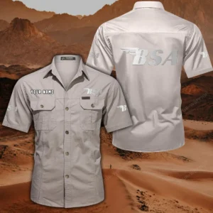 BSA Motorcycles Short Sleeved Shirt, All Over Print Button Shirt CAR444052625847 - Off-White