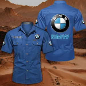 BMW Car Short Sleeved Shirt, All Over Print Button Shirt CAR444052625848 - Cowboy Blue