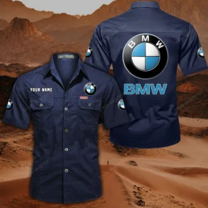 BMW Car Short Sleeved Shirt, All Over Print Button Shirt CAR444052625848 - Dark Blue