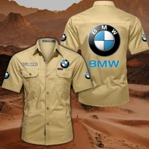 BMW Car Short Sleeved Shirt, All Over Print Button Shirt CAR444052625848 - Khaki