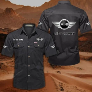 Mini Cooper Short Sleeved Shirt, All Over Print Button Shirt CAR444052625849 - Black