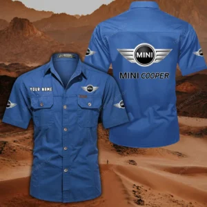 Mini Cooper Short Sleeved Shirt, All Over Print Button Shirt CAR444052625849 - Cowboy Blue