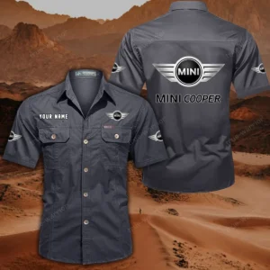 Mini Cooper Short Sleeved Shirt, All Over Print Button Shirt CAR444052625849 - Gray