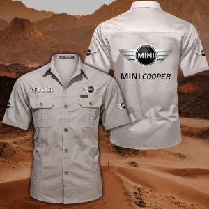 Mini Cooper Short Sleeved Shirt, All Over Print Button Shirt CAR444052625849 - Off-White
