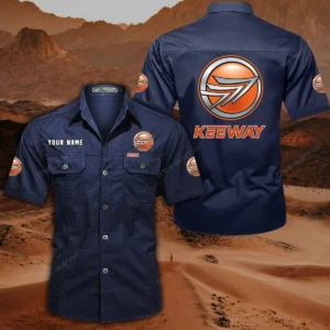 Keeway Motorcycles Short Sleeved Shirt, All Over Print Button Shirt CAR444052625850 - Dark Blue