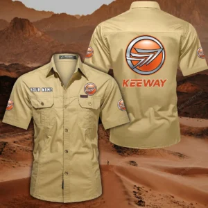 Keeway Motorcycles Short Sleeved Shirt, All Over Print Button Shirt CAR444052625850 - Khaki
