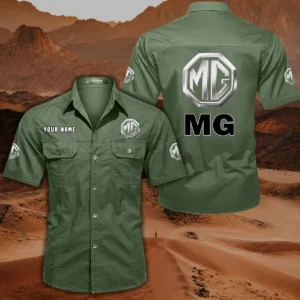 MG Car Short Sleeved Shirt, All Over Print Button Shirt CAR444052625851 - Army Green