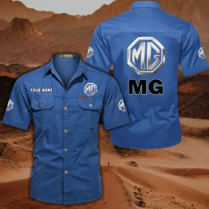 MG Car Short Sleeved Shirt, All Over Print Button Shirt CAR444052625851 - Cowboy Blue