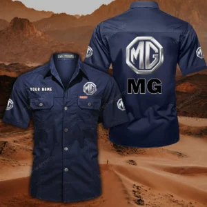 MG Car Short Sleeved Shirt, All Over Print Button Shirt CAR444052625851 - Dark Blue