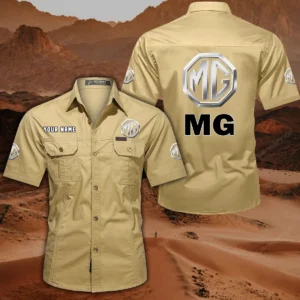 MG Car Short Sleeved Shirt, All Over Print Button Shirt CAR444052625851 - Khaki