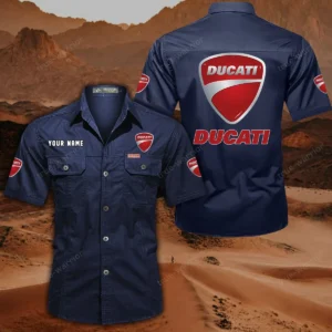 Ducatti Short Sleeved Shirt, All Over Print Button Shirt CAR444052625852 - Dark Blue