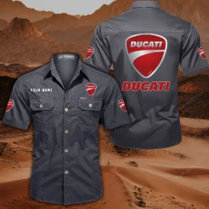Ducatti Short Sleeved Shirt, All Over Print Button Shirt CAR444052625852 - Gray