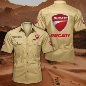Ducatti Short Sleeved Shirt, All Over Print Button Shirt CAR444052625852 - Khaki