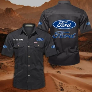Ford Short Sleeved Shirt, All Over Print Button Shirt CAR444052625853 - Black