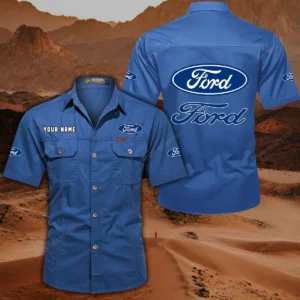 Ford Short Sleeved Shirt, All Over Print Button Shirt CAR444052625853 - Cowboy Blue