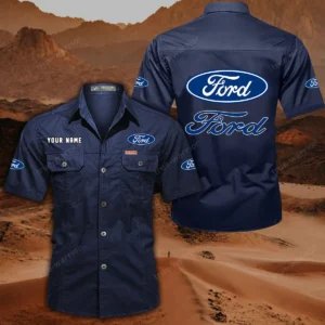 Ford Short Sleeved Shirt, All Over Print Button Shirt CAR444052625853 - Dark Blue