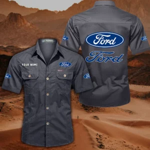 Ford Short Sleeved Shirt, All Over Print Button Shirt CAR444052625853 - Gray