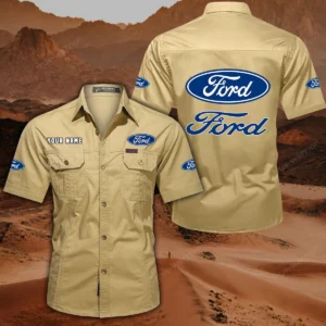 Ford Short Sleeved Shirt, All Over Print Button Shirt CAR444052625853 - Khaki