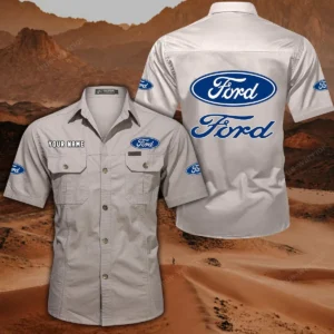 Ford Short Sleeved Shirt, All Over Print Button Shirt CAR444052625853 - Beige