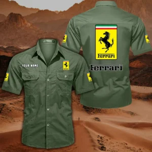 Ferrari Short Sleeved Shirt, All Over Print Button Shirt CAR444052625858 - Army Green