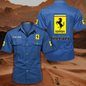 Ferrari Short Sleeved Shirt, All Over Print Button Shirt CAR444052625858 - Cowboy Blue