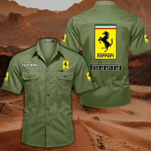 Ferrari Short Sleeved Shirt, All Over Print Button Shirt CAR444052625858 - Fruit Green