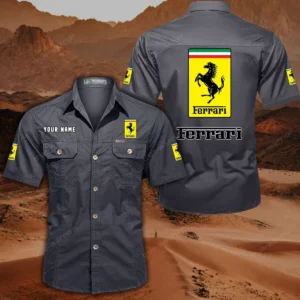 Ferrari Short Sleeved Shirt, All Over Print Button Shirt CAR444052625858 - Gray