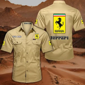 Ferrari Short Sleeved Shirt, All Over Print Button Shirt CAR444052625858 - Khaki