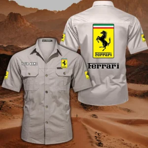 Ferrari Short Sleeved Shirt, All Over Print Button Shirt CAR444052625858 - Off-White