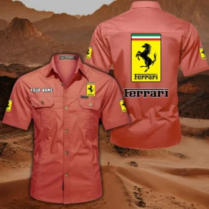 Ferrari Short Sleeved Shirt, All Over Print Button Shirt CAR444052625858 - Red