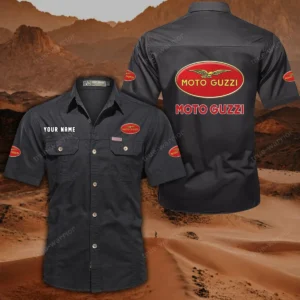 Moto Guzzi Short Sleeved Shirt, All Over Print Button Shirt CAR444052625860 - Black