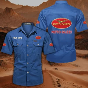 Moto Guzzi Short Sleeved Shirt, All Over Print Button Shirt CAR444052625860 - Cowboy Blue