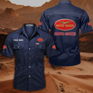 Moto Guzzi Short Sleeved Shirt, All Over Print Button Shirt CAR444052625860 - Dark Blue