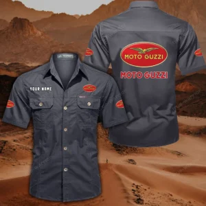 Moto Guzzi Short Sleeved Shirt, All Over Print Button Shirt CAR444052625860 - Gray