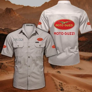 Moto Guzzi Short Sleeved Shirt, All Over Print Button Shirt CAR444052625860 - Off-White