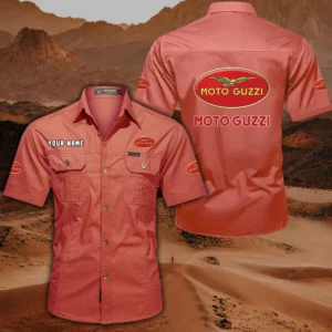 Moto Guzzi Short Sleeved Shirt, All Over Print Button Shirt CAR444052625860 - Red