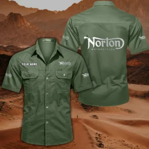 Norton Motorcycles Short Sleeved Shirt, All Over Print Button Shirt CAR444052625861 - Army Green