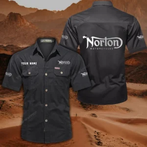 Norton Motorcycles Short Sleeved Shirt, All Over Print Button Shirt CAR444052625861 - Black
