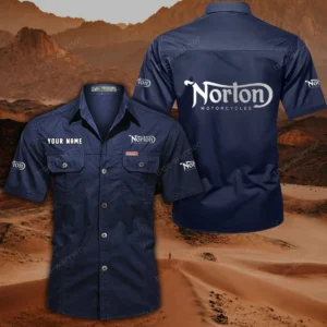 Norton Motorcycles Short Sleeved Shirt, All Over Print Button Shirt CAR444052625861 - Dark Blue