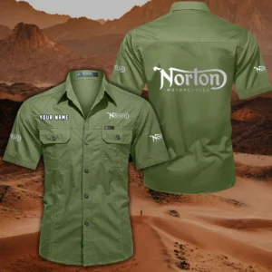 Norton Motorcycles Short Sleeved Shirt, All Over Print Button Shirt CAR444052625861 - Fruit Green