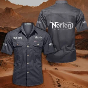 Norton Motorcycles Short Sleeved Shirt, All Over Print Button Shirt CAR444052625861 - Gray