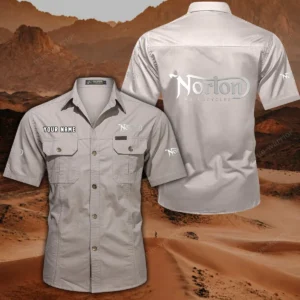 Norton Motorcycles Short Sleeved Shirt, All Over Print Button Shirt CAR444052625861 - Off-White