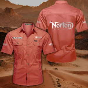 Norton Motorcycles Short Sleeved Shirt, All Over Print Button Shirt CAR444052625861 - Red