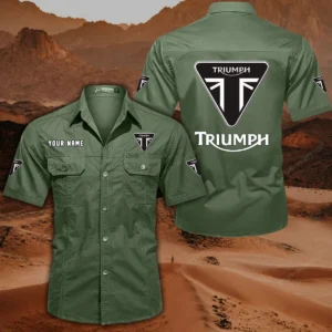 Triumph Motorcycles Short Sleeved Shirt, All Over Print Button Shirt CAR444052625862 - Army Green