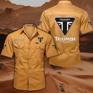 Triumph Motorcycles Short Sleeved Shirt, All Over Print Button Shirt CAR444052625862 - Turmeric